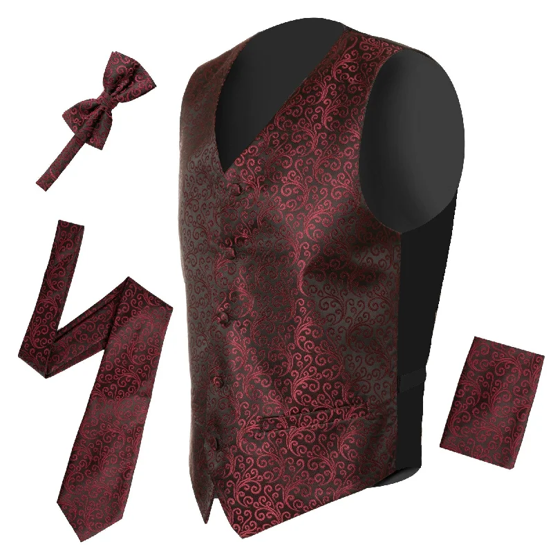 Ferrecci Mens PV50-2 Burgundy Black Vest Set