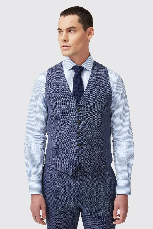 Wilder Tailored Fit Blue Birdseye Wool Waistcoat - ARCHIVE