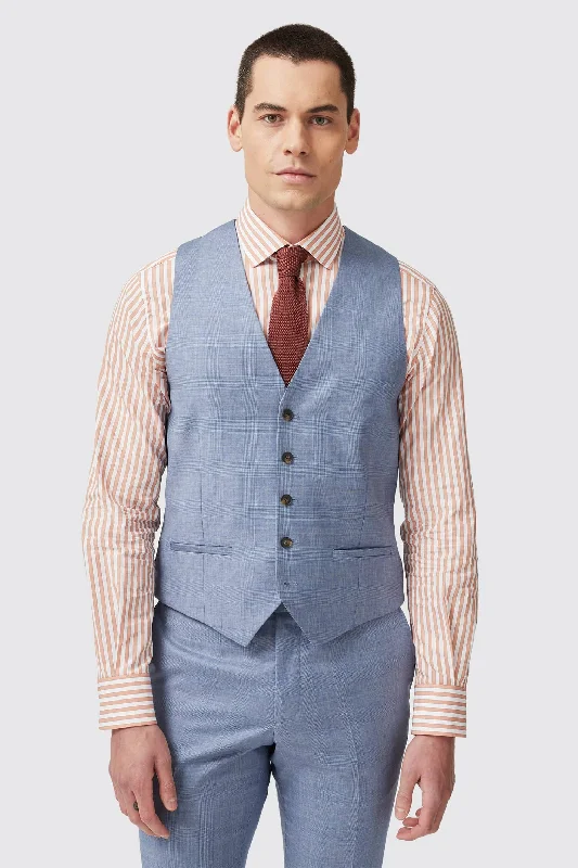 Rivulet Tailored Fit Blue Check Wool Waistcoat - ARCHIVE