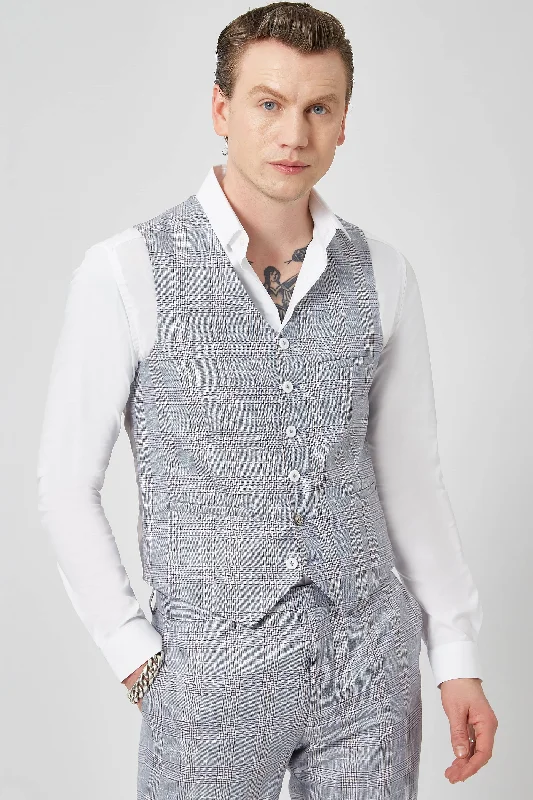 Earlswood Slim Fit Blue Check Waistcoat - ARCHIVE