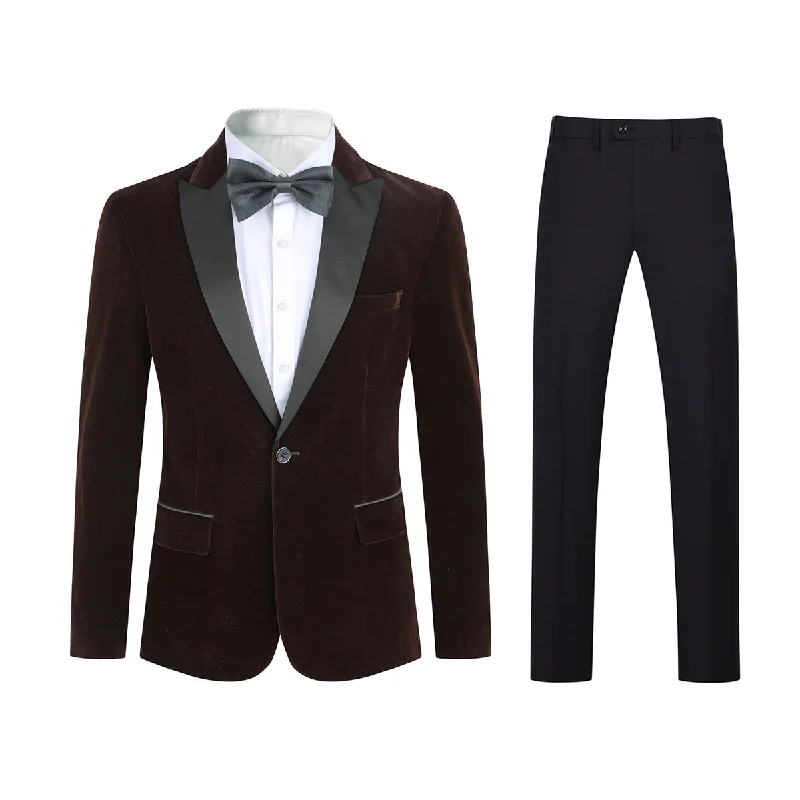 Slim Fit 2-Piece Coffee Pleuche Velvet Tuxedo Suit