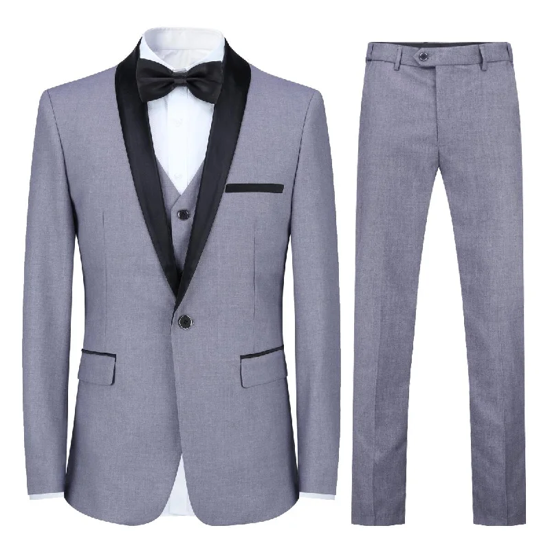 Slim Fit One Button Casual Light Grey 3-Piece Suit