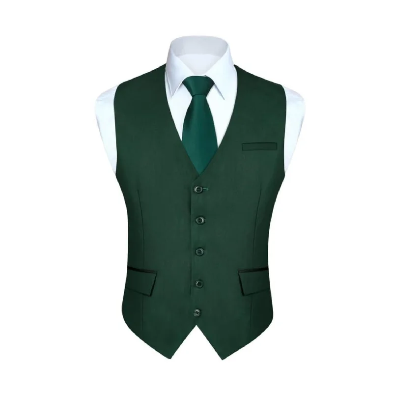 Solid Slim Suit Vest - VERDE-1