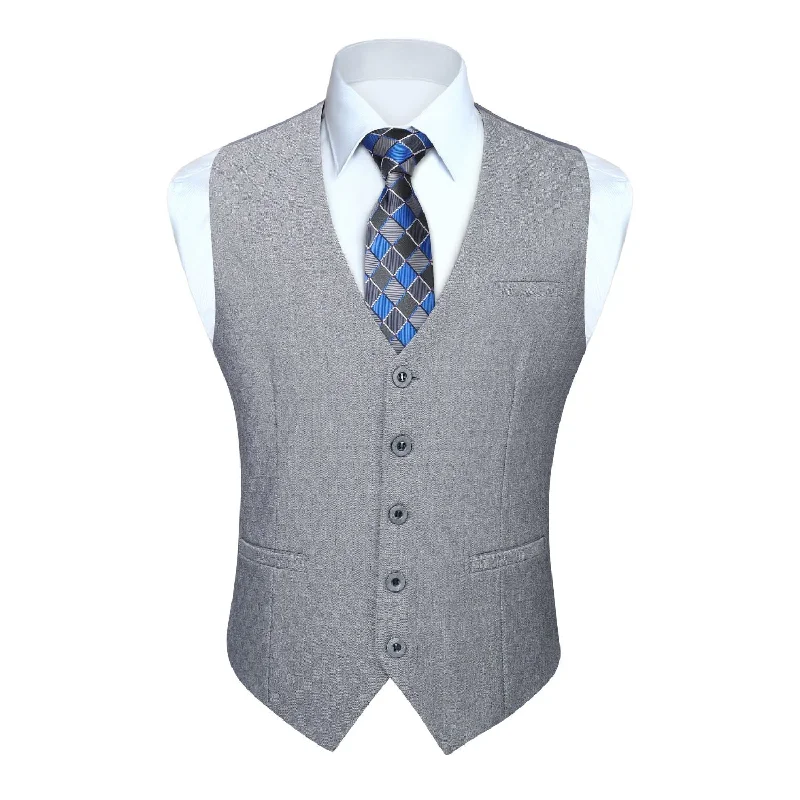 Solid Slim Suit Vest - D2-LIGHT GREY