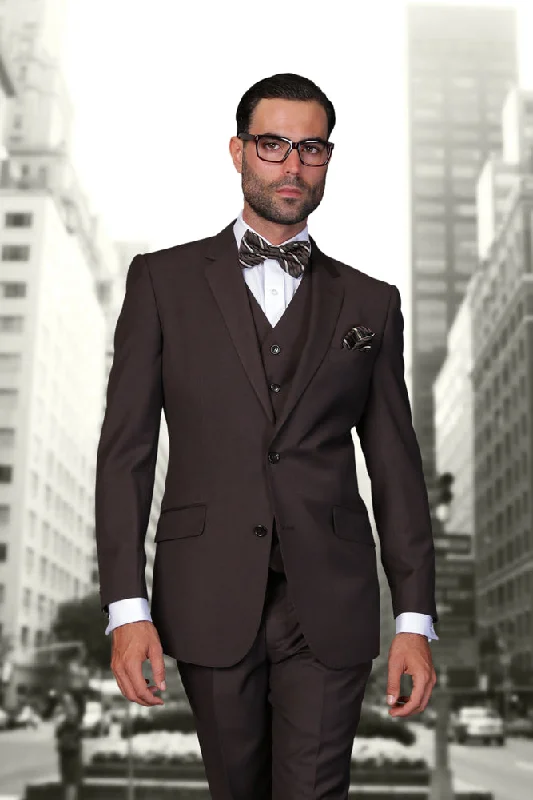 Statement "Julian" Solid Brown 3-Piece Tailored Fit Suit