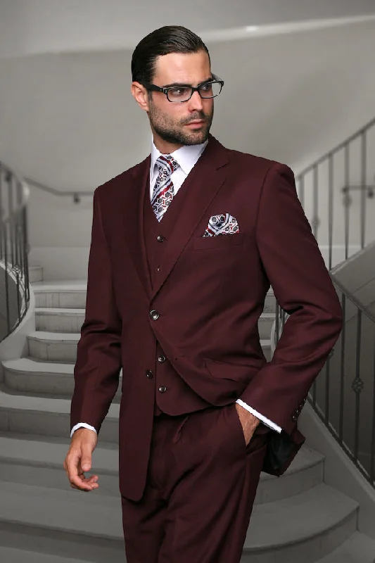 Statement "Julian" Solid Burgundy 3-Piece Tailored Fit Suit