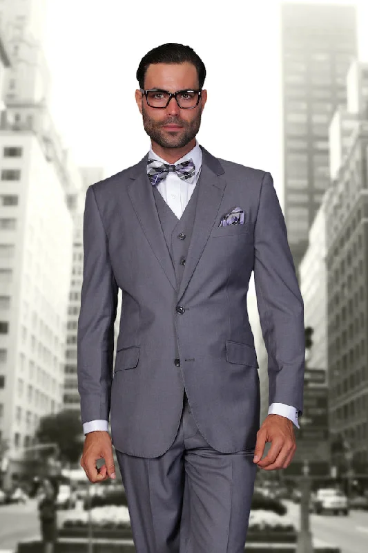 Statement "Julian" Solid Charcoal 3-Piece Tailored Fit Suit