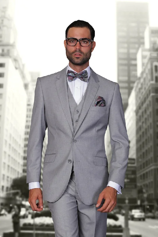 Statement "Julian" Solid Grey 3-Piece Tailored Fit Suit