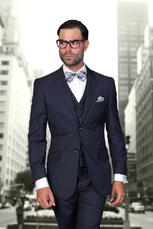 Statement "Julian" Solid Navy 3-Piece Tailored Fit Suit