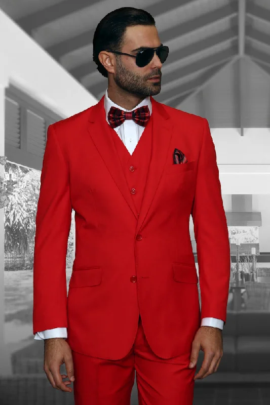 Statement "Julian" Solid Red 3-Piece Tailored Fit Suit