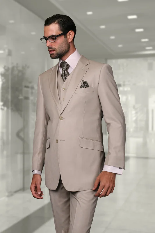 Statement "Julian" Solid Sand 3-Piece Tailored Fit Suit