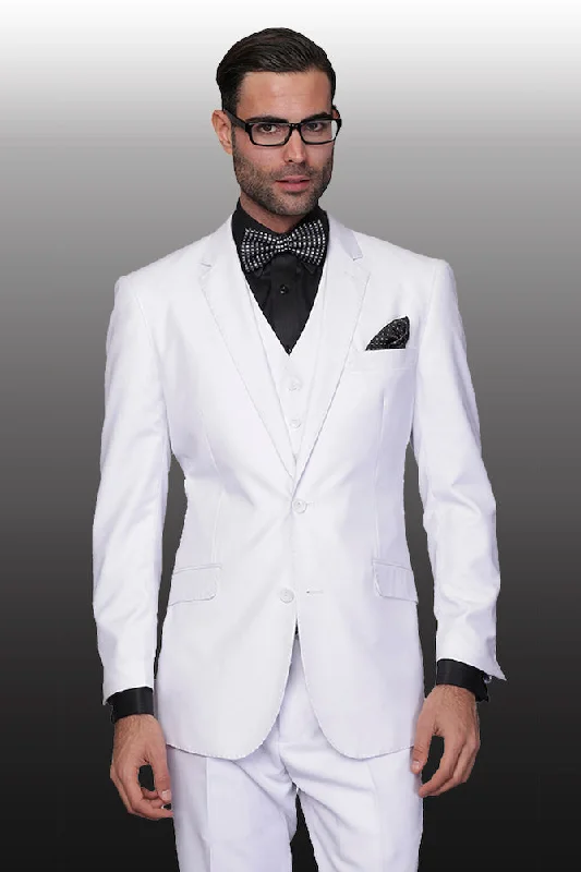 Statement "Julian" Solid White 3-Piece Tailored Fit Suit