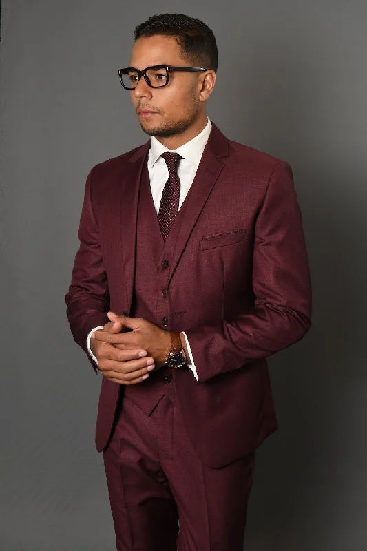 Statement "Lorenzo 1" Solid Burgundy 3-Piece Slim Fit Suit