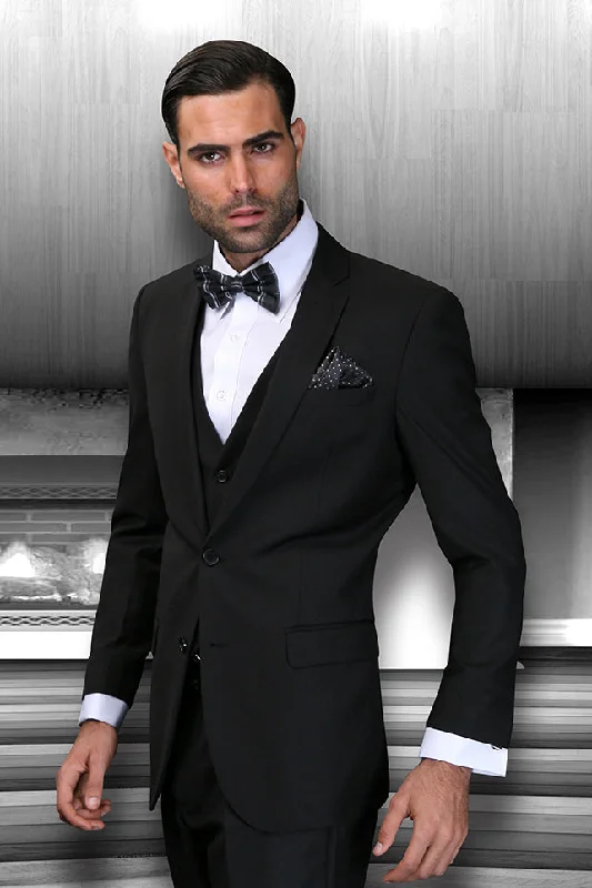 Statement "Lorenzo" Solid Black 3-Piece Slim Fit Suit