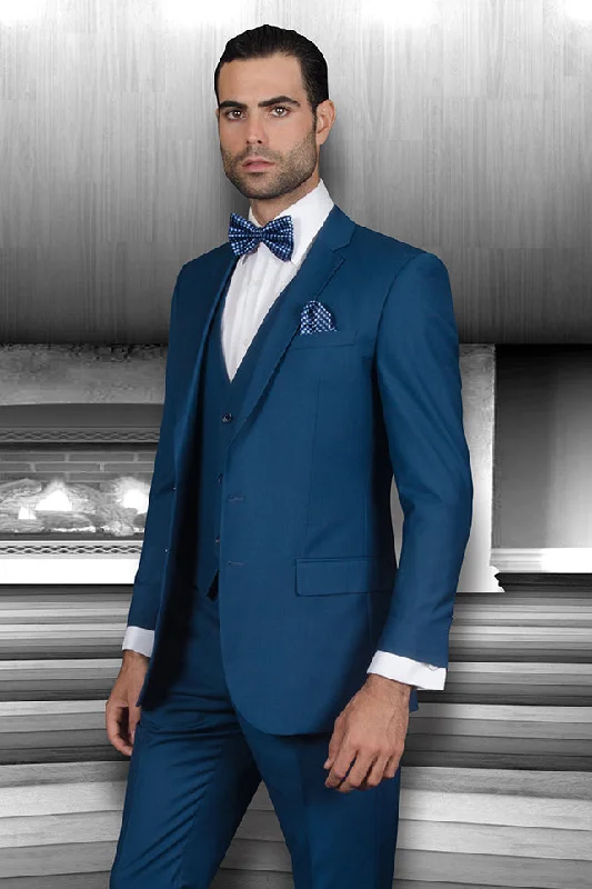 Statement "Lorenzo" Solid Indigo 3-Piece Slim Fit Suit