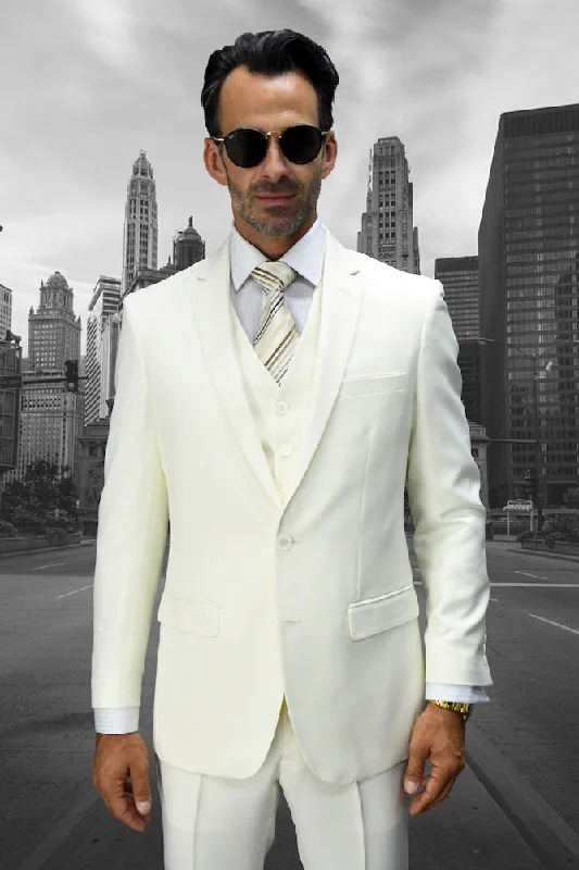 Statement "Lorenzo" Solid Off-White 3-Piece Slim Fit Suit