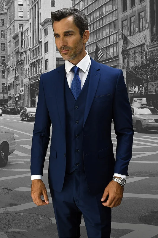 Statement "Lorenzo" Solid Sapphire 3-Piece Slim Fit Suit