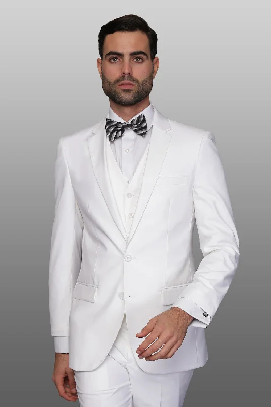 Statement "Lorenzo" Solid White 3-Piece Slim Fit Suit