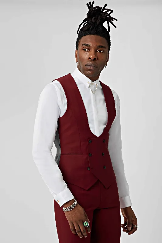 Ellroy Skinny Fit Red Wool Waistcoat