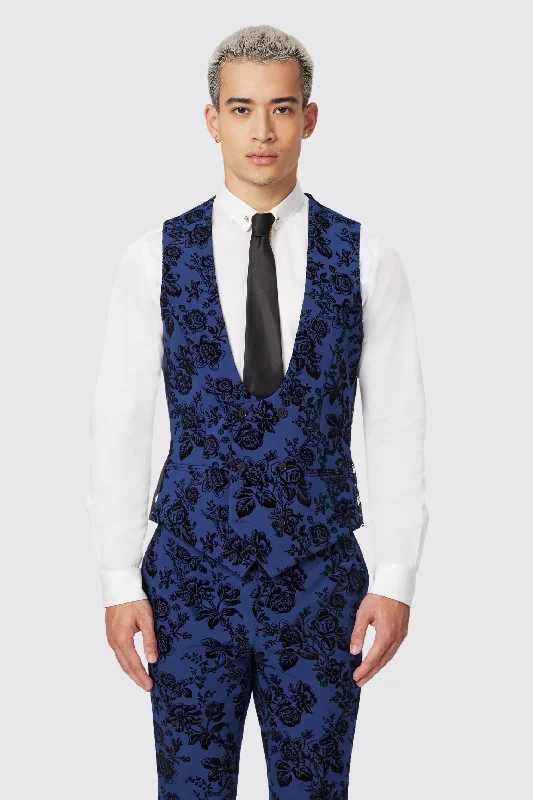 Jackalope Blue Waistcoat with Floral Flocking