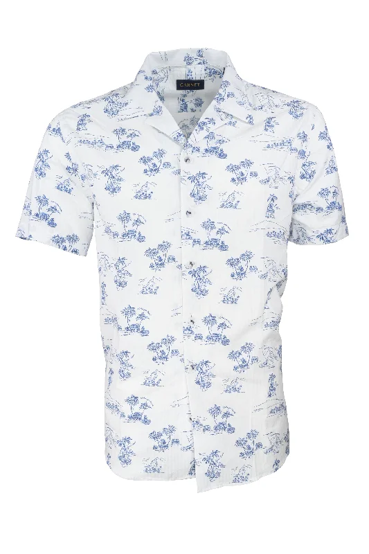 Garnet Tropical Island Seersucker Camp Collar Shirt