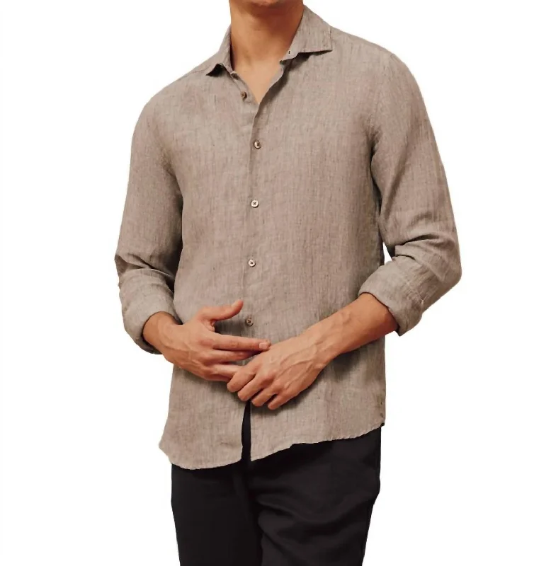 Antonio Long Sleeve Linen Shirt In Truffle