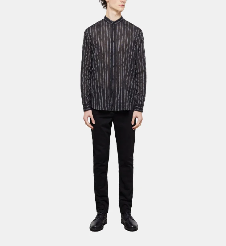 Black Striped Shirt With Officer Collar