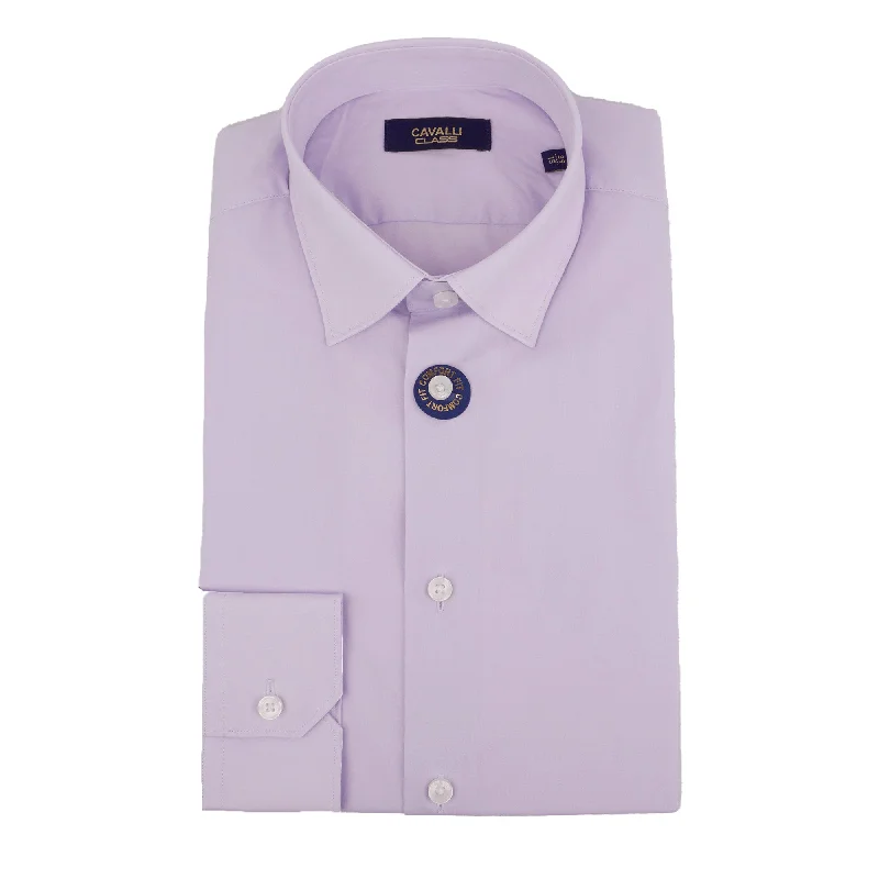 Cavalli Class Mens Lilac Dress Shirts Long Sleeve With Emb