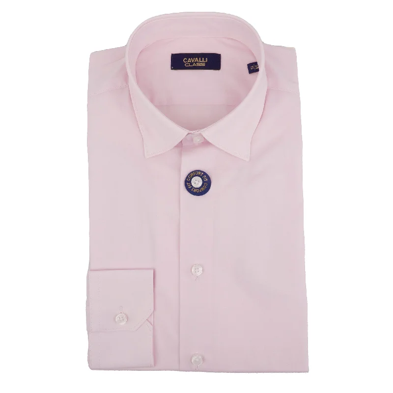 Cavalli Class Mens Pink Dress Shirts Long Sleeve With Emb