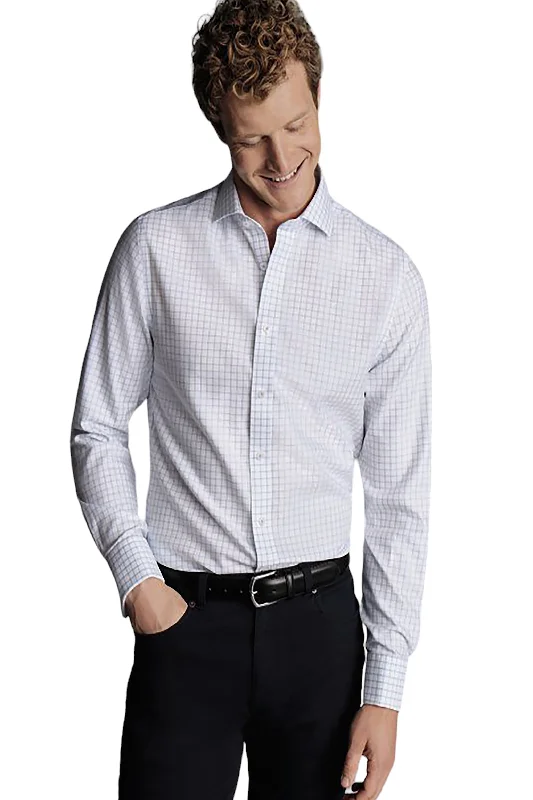 Charles Tyrwhitt Men's Non-Iron Clifton Weave Check Cutaway Slim Fit Shirt Double Cuff