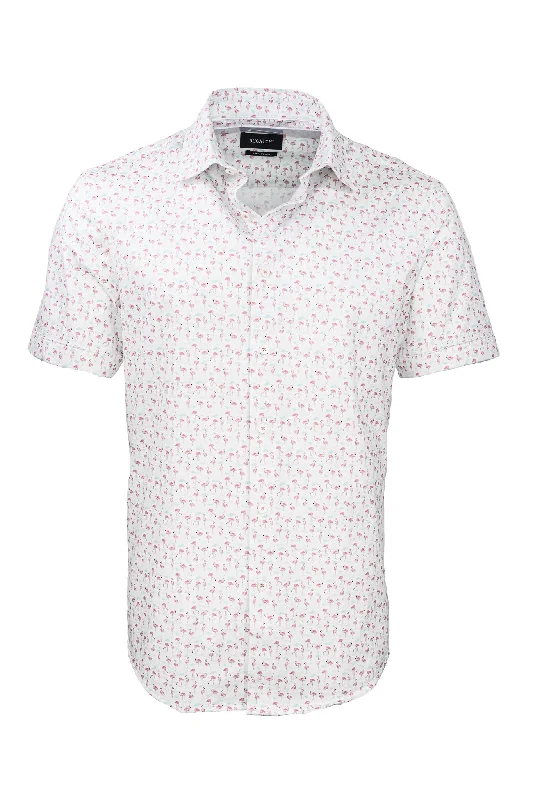 Bugatchi OoohCotton Stretch Flamingo Short Sleeve Shirt