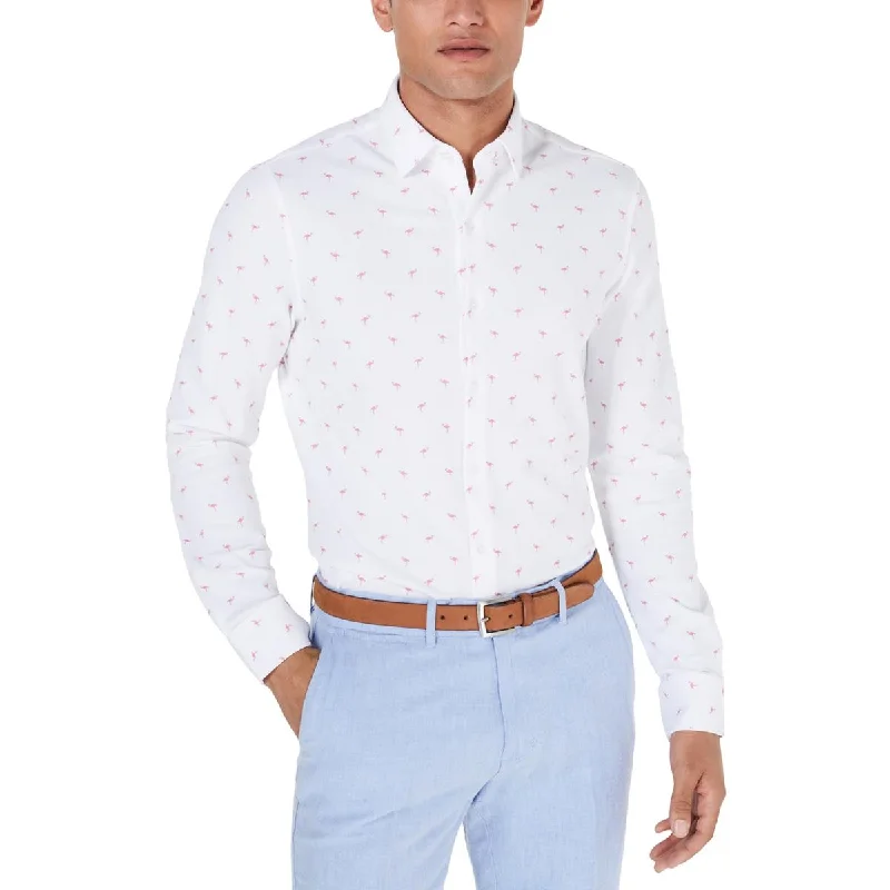 Flamingo Mens Print Slim Fit Button-Down Shirt