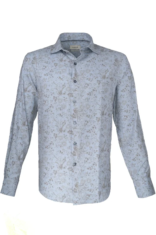 Bugatchi Cotton Shirt - Abstract Dusty Blue