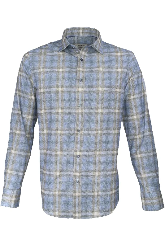 Bugatchi Cotton Shirt - Dusty Blue Plaid