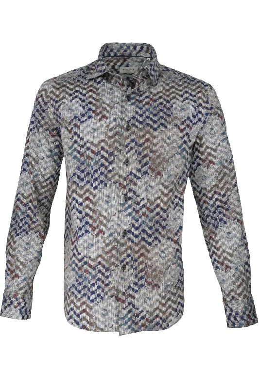 Bugatchi Comfort Stretch Shirt - Carmel Chevron