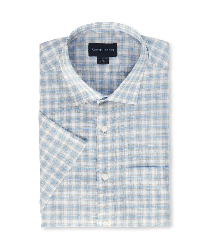 Heathered Chambray Check Short Sleeve, Dusk