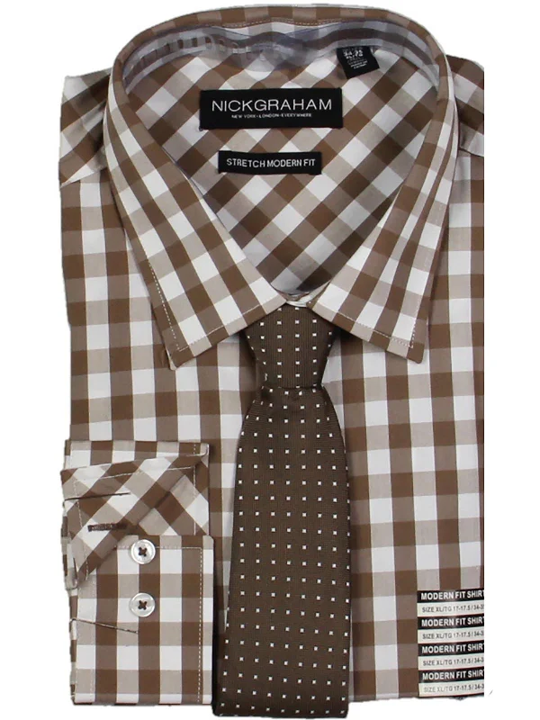 Mens Check Print Modern Fit Dress Shirt