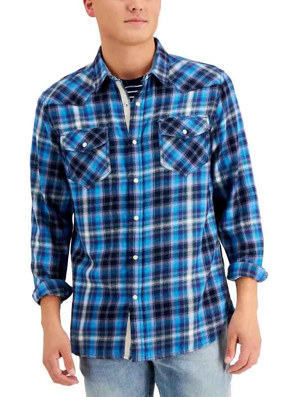 Mens Flannel Plaid Western Shirt