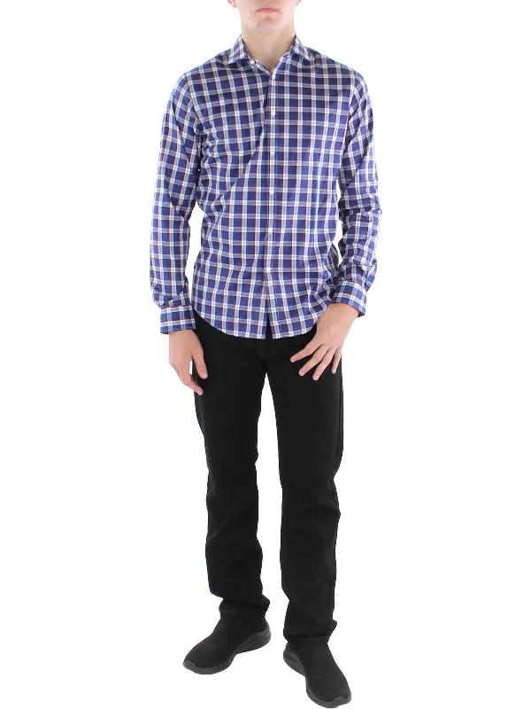 Mens Plaid Point-Collar Dress Shirt