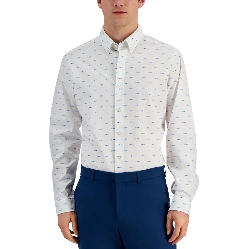 Mens Printed Slim Fit Button-Down Shirt