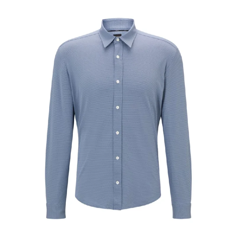 Regular-fit shirt in patterned performance-stretch material