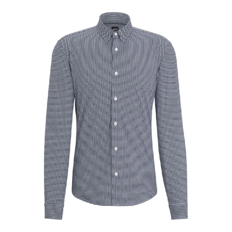 Slim-fit shirt in geometric-printed performance-stretch material