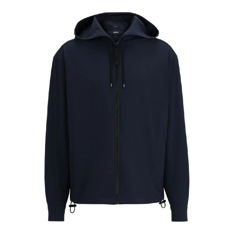 Zip-up relaxed-fit hooded shirt in stretch fabric